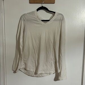 White Long Sleeve V-Neck Tee